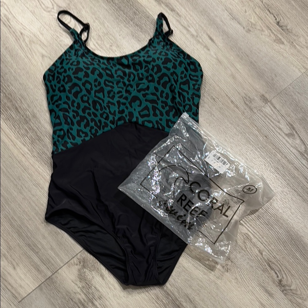 Coral Reef Women's Green and Black Leopard Print Swimsuit